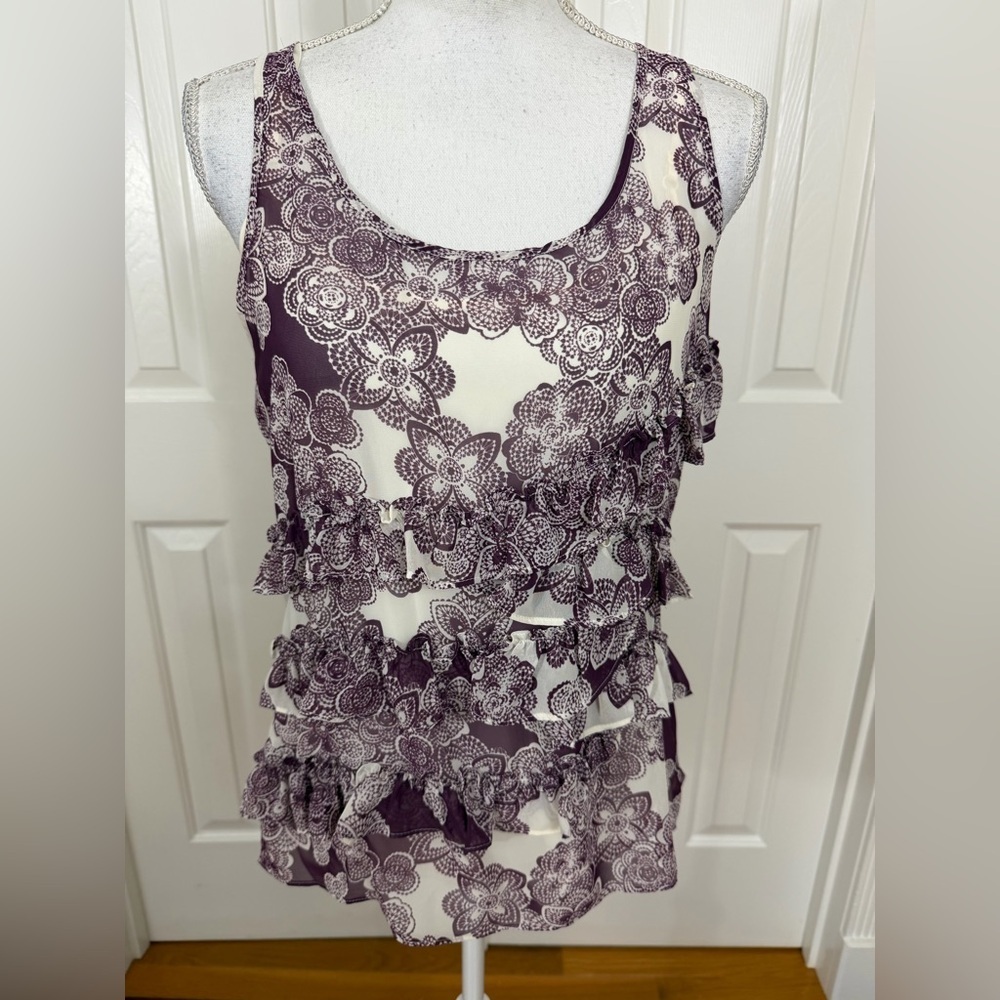 ELLE Women’s Purple/white Ruffled Top Size Small - Picture 2 of 7